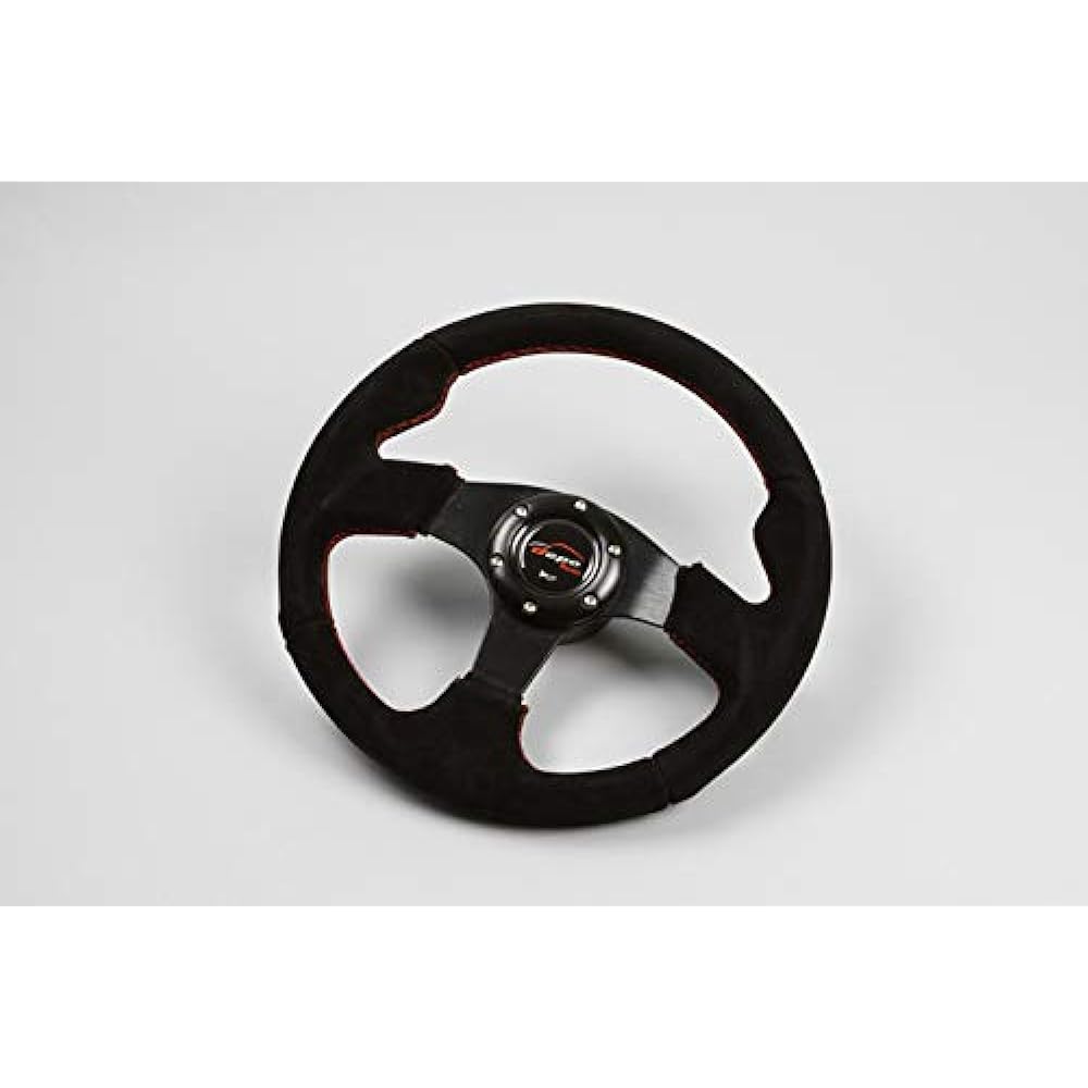 Steering wheel 35Φ M genuine leather buckskin red cross stitch (M35F)