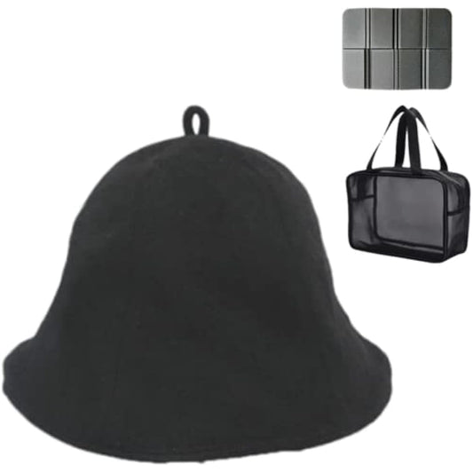 [IPPON] Sauna Goods 3 Piece Set Sauna Hat Men's Women's Sauna Cap Sauna Hat Towel Fabric Prevents Hair Damage Prevents Hot Flashes Sauna Mat Folding Cushion Compact Waterproof Sauna Bag Mesh Bag With Zipper No.59
