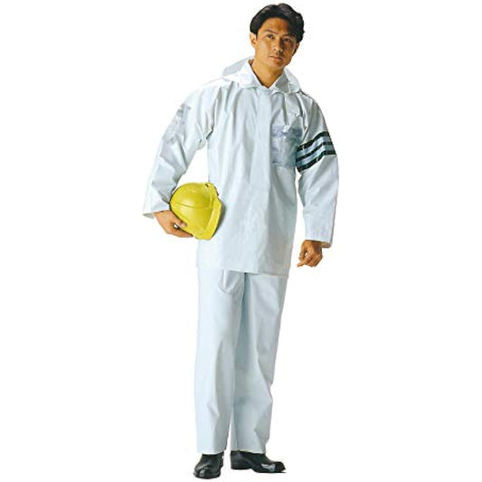 [FMCOLOR] TOHKEMI Men's Commercial Rain Wear, Top and Bottom Set, Traffic Security, Road Control, Rain Suit, Road Safety [#4550 White] Comes with Pouch, Work Site