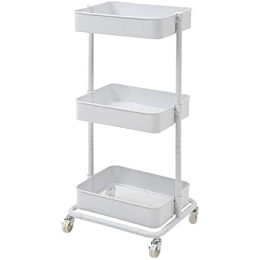 Hagiwara Kitchen Wagon Basket Trolley Housework Wagon [3 Height Adjustment] With Casters Mesh Type White Depth 36cm KR-3366WH