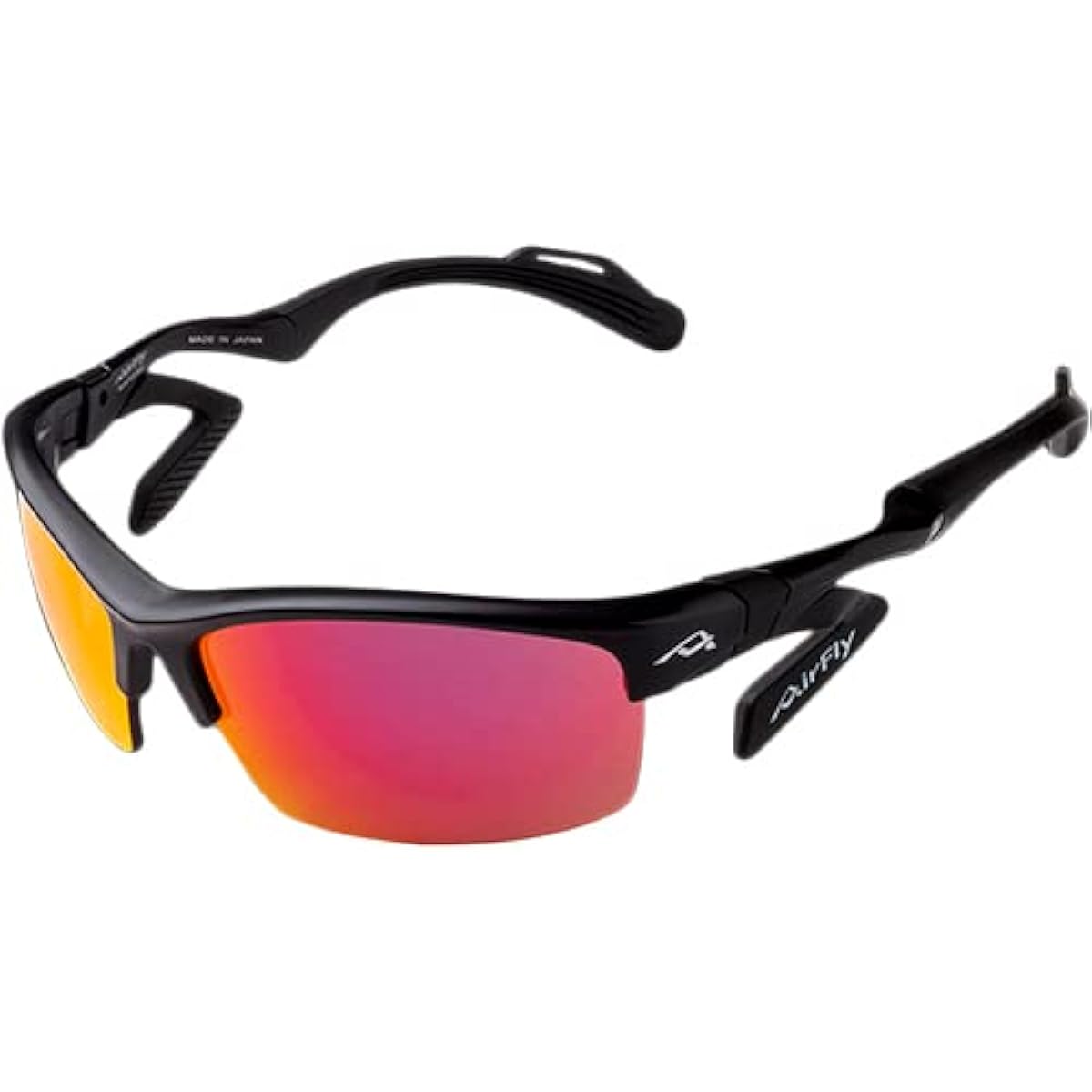 AirFly Nose Padless Sports Sunglasses AF-303 C-1 Equipped with New Side Pads Black Frame/Mirror Lens AF-303 C-1 Black