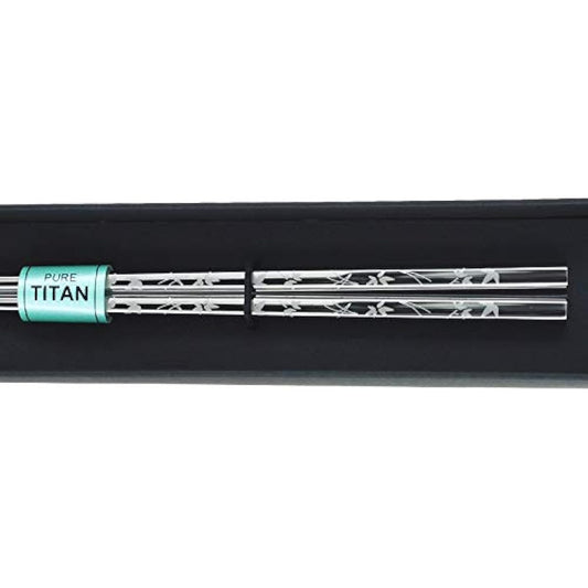 Domestic titanium chopsticks, Japanese-style carving pattern, laser engraving, pure titanium, Katsuki chopsticks, Shochiku