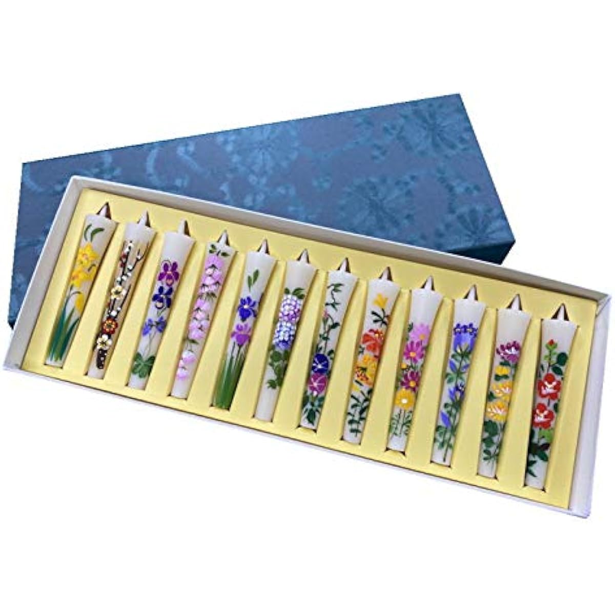 Hand-painted picture candles, size 3, 12 pieces, Buddhist ritual wrapped, plain noshi, flowers of the four seasons