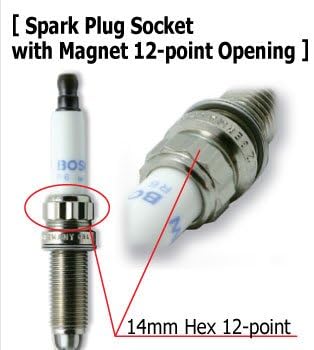 Koken 3/8(9.5mm)SQ. 12-sided spark plug socket (with magnet) 14mm 3305P-14