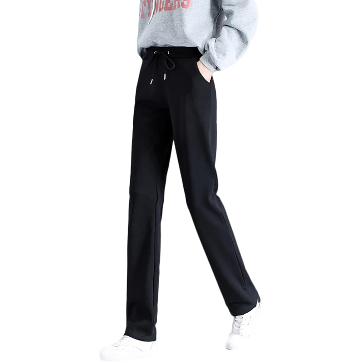 [YuWan] Fleece-lined Jersey Pants, Women's Sweatpants, Sports, Long Pants, High Waist, Jogger Pants, Fitness, Training, Sportswear, Long Pants, Thick, Cold Protection, Heat Retention, Autumn, Winter