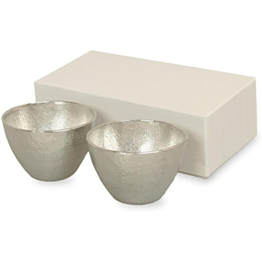 Tin sake cup, choko, Nousaku, 100% genuine tin, sake cup, sake cup, pair set of 2, tin