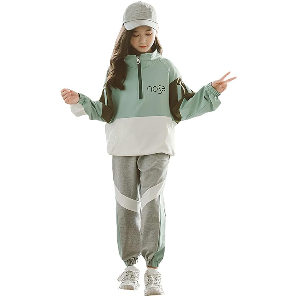 [ANGELCITY] Jersey Children's Clothing Girls Sweatshirts Long Sleeve Top and Bottom Set 2 Piece Set Simple Athletic Wear Korean Style Stylish Outerwear Spring Autumn Casual HIPHOP Dance Costume L01
