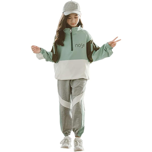 [ANGELCITY] Jersey Children's Clothing Girls Sweatshirts Long Sleeve Top and Bottom Set 2 Piece Set Simple Athletic Wear Korean Style Stylish Outerwear Spring Autumn Casual HIPHOP Dance Costume L01