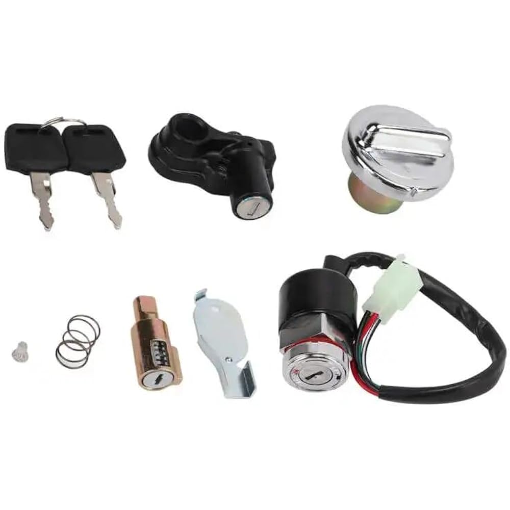 Ignition Switch Fuel Cap Set Helmet Lock Motorcycle Parts Metal Alloy ABS 2-Key Replacement for Ducks Sky Team 50cc 125cc