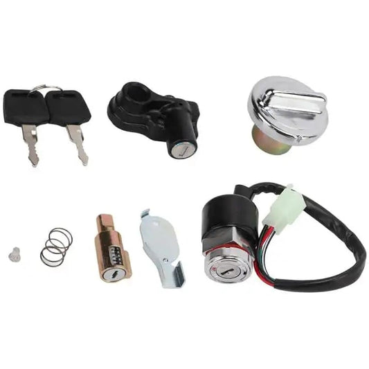 Ignition Switch Fuel Cap Set Helmet Lock Motorcycle Parts Metal Alloy ABS 2-Key Replacement for Ducks Sky Team 50cc 125cc