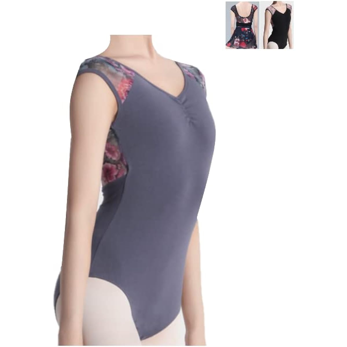 [ProDance] ProDance Floral Pattern Flower Gray Black Half Cup Ballet Leotard PLHA017B