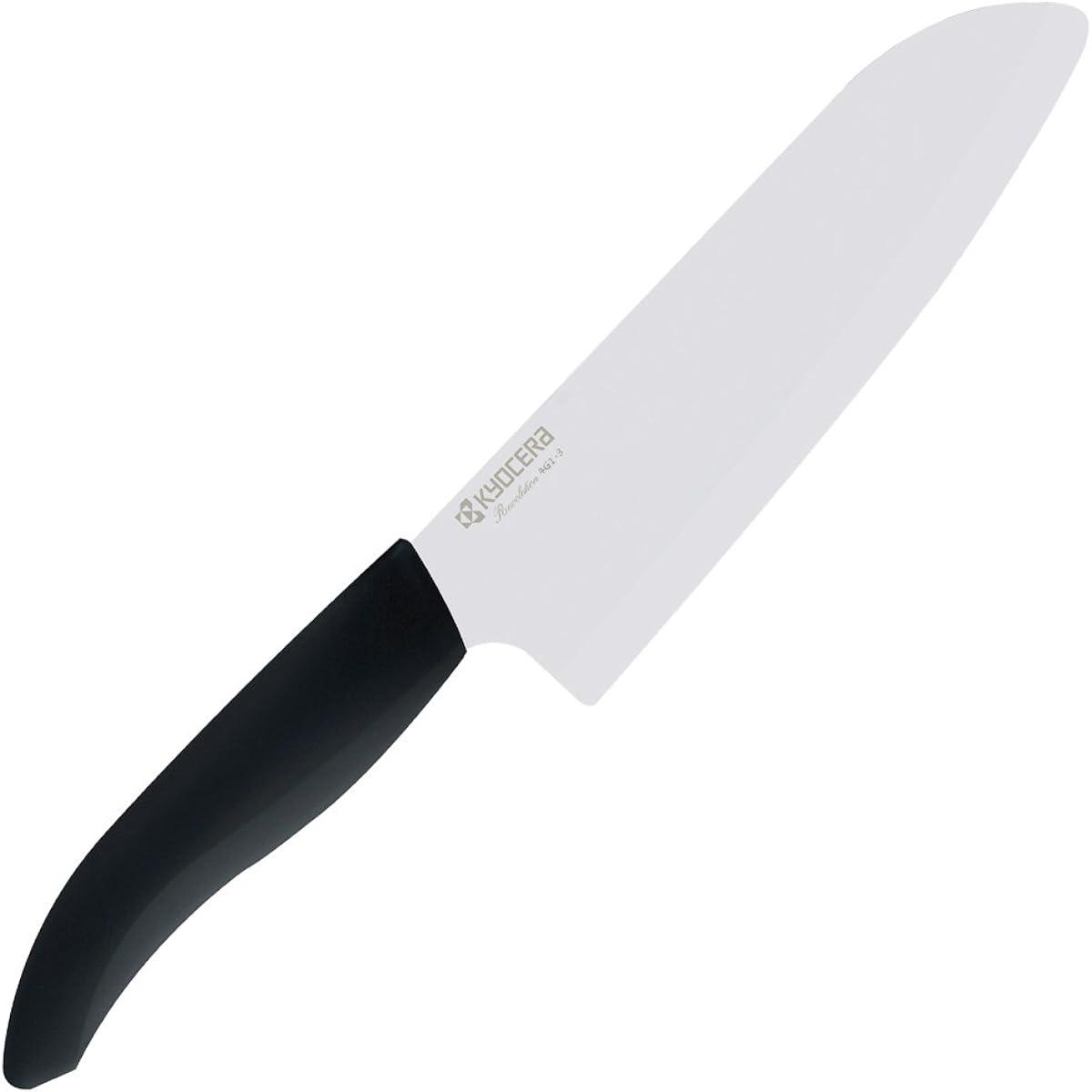 Kyocera Ceramic Knife, Light, Sharp, Cleanly Cuts Knife, Santoku 16cm, Hard and stays sharp for a long time, Rust-free material, Cuts well, Dishwasher Safe, Disinfecting Bleach OK, Ceramic Knife, Gyuto, Chinese Black FKR-160-N