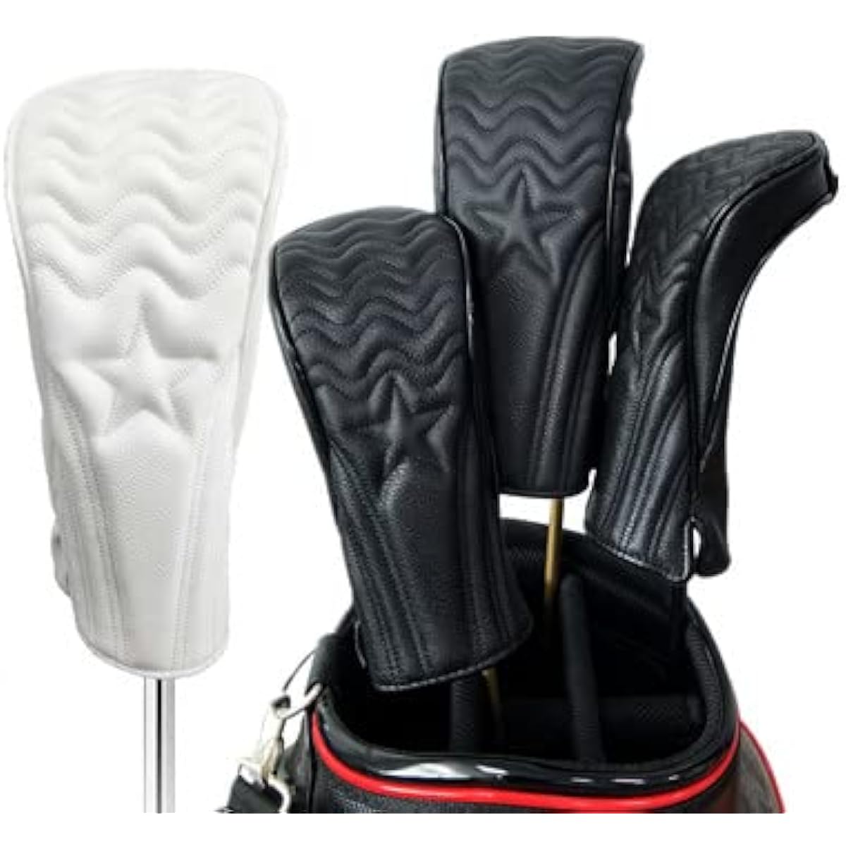 High quality PU leather golf head cover for driver 440cc 460cc wood utility UT cover STAR STAR black white