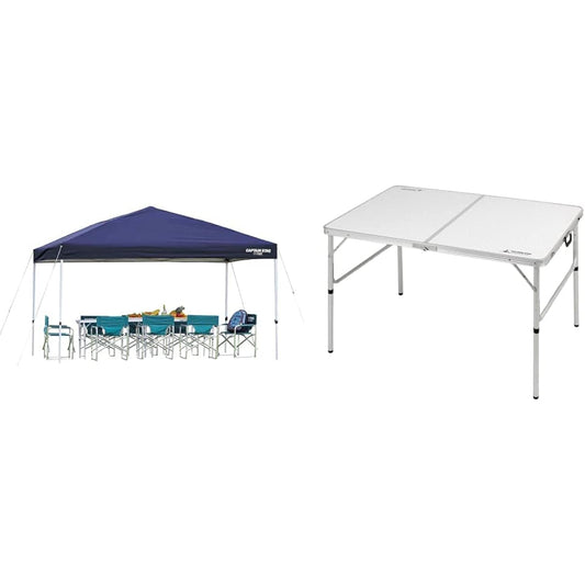 Captain Stag Quick Shade 375×250 UV-S M-3279 (with caster bag) & Laforet Aluminum Two-Way Table (with adjuster) (LL) 120×80cm UC-0509 [Set purchase]