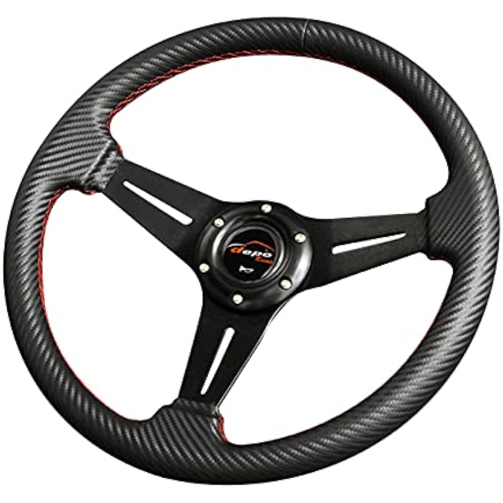 Steering wheel 35φ N carbon leather PVC red stitching (N35C)