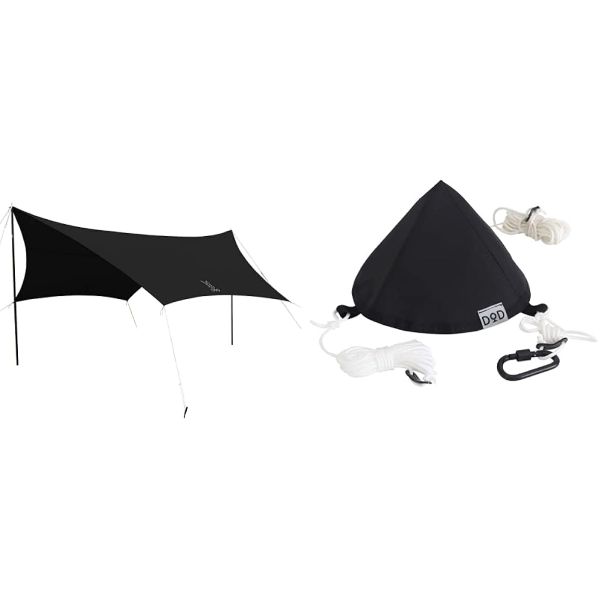 DOD Hexa Tarp Basic and easy to use polycotton hexa tarp TT5-582-BK & Tongari Hat One Pole Tent Tarp Connection [Carabiner & Rope Included] TG1-768-BK Black (approx.) W25 x D25 x H15 cm [Set buy】