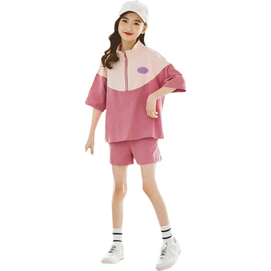 [YuWan] Children's Setup, Girls' Summer Clothes, Top and Bottom Set, Shorts, Short Sleeve T-shirt, Jersey, Girls' Sportswear, Children's Clothes, Korean, Stylish