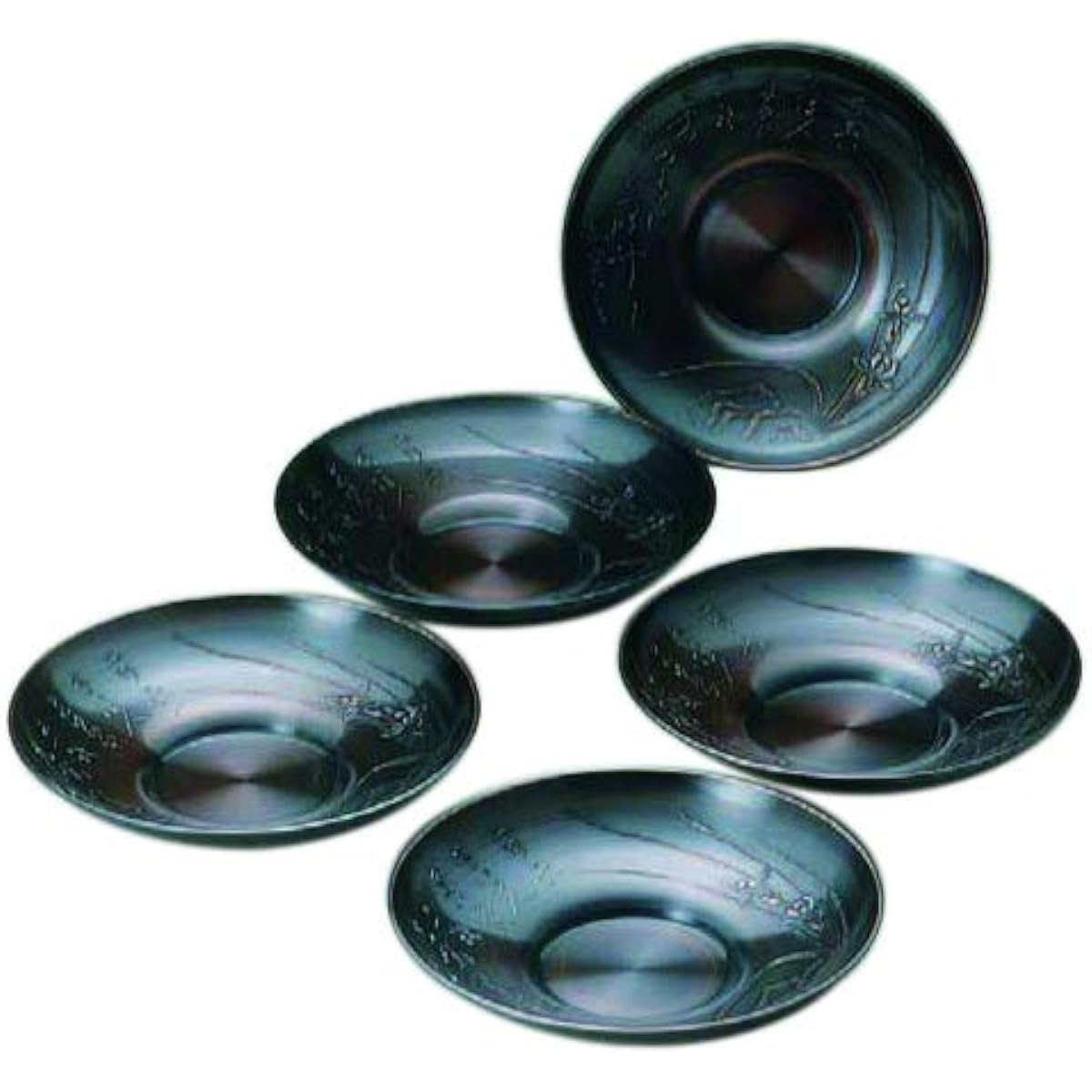 Shinkoukinzoku Tea Ceramics Black Copper Finish 108φ x 18Hmm Pure Copper Black Copper Finish Hammered Tea Ceremony Set of 5 Orchid BC-1051 5 Sets