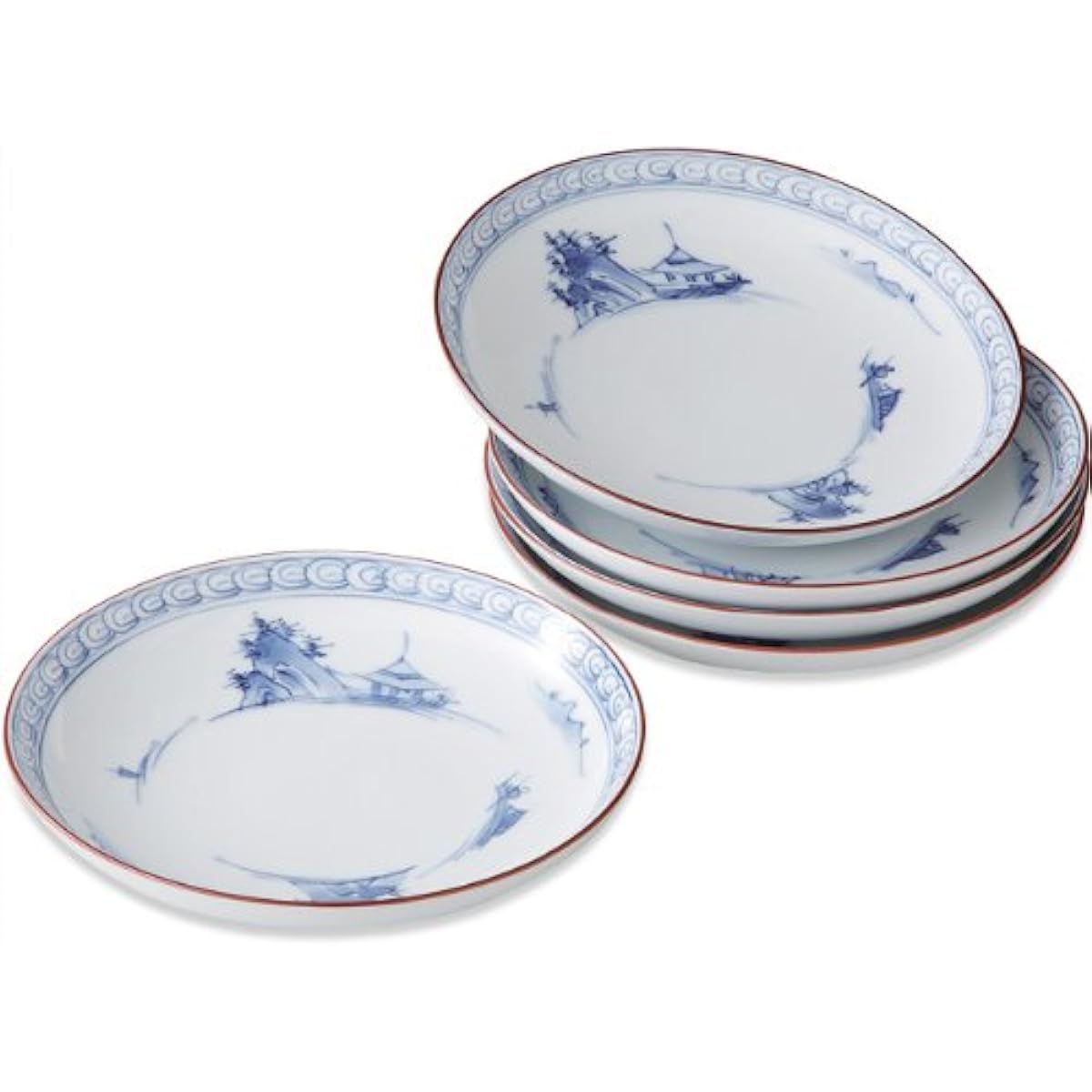 Ranchant 6-inch plate set, multi Φ18.5x3cm, Kyoto landscape painting, Arita ware, Korin kiln, made in Japan