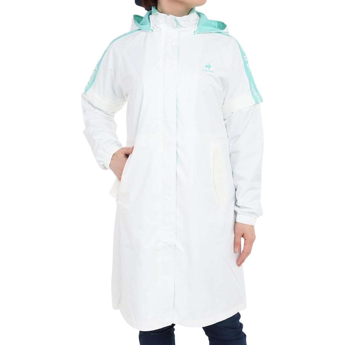[Le Coq Sportif] Rainwear, One-Piece Type, Water Resistant, Breathable, Removable Sleeves, Hood Storage Stylish, Cute, Classic, Women's