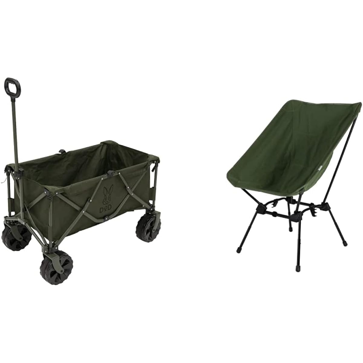 DOD Carry Wagon Extra Thick Tires Large Capacity 125L Load Capacity 100kg C2-834-KH (Approx.) W53 x D95 x H130cm & Sugois Height Adjustment 4 Levels Bonfire Style to High Style Cotton Khaki chair made of spark resistant material [Buy as a set]