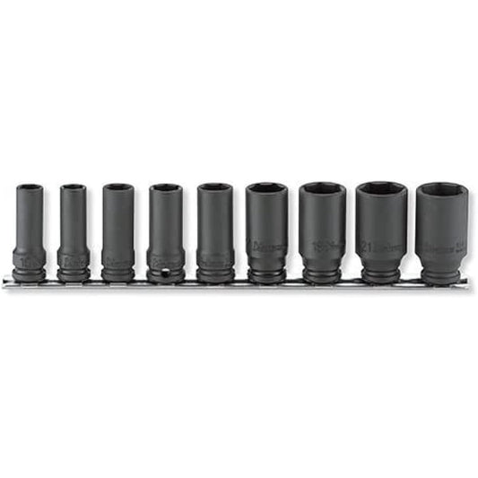 Koken 3/8 (9.5mm) SQ. Impact hexagonal semi-deep socket (thin wall) rail set 9 pieces RS13301X/9