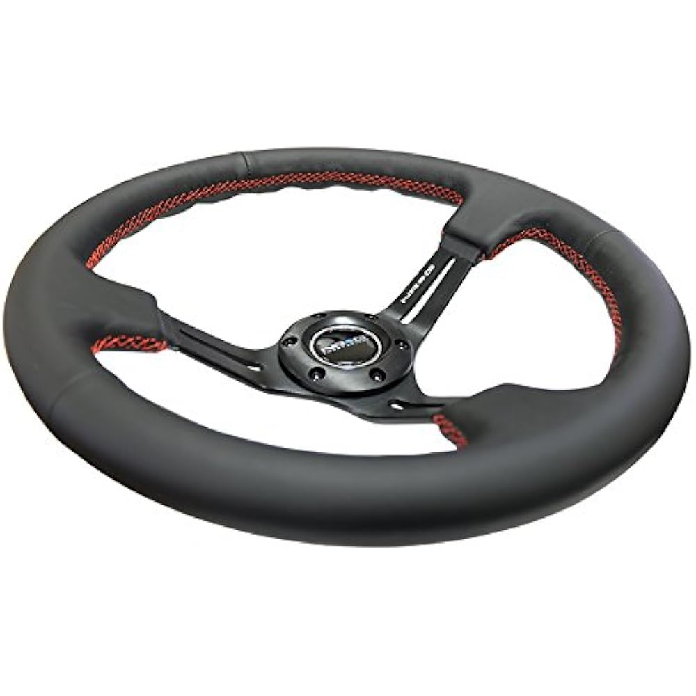 NRG Innovations RST-018R-RS reinforced steering wheels (350mm sports steering wheels (depth 3 inches) black leather with red stitch)