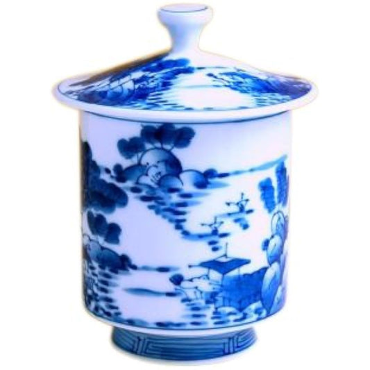 Hot water cup with lid, large, extra large size, stylish, Arita ware, Hasami ware, landscape, extra large, Yumi tea bowl, made in Japan *Quite a large teacup, similar to a sushi tea cup