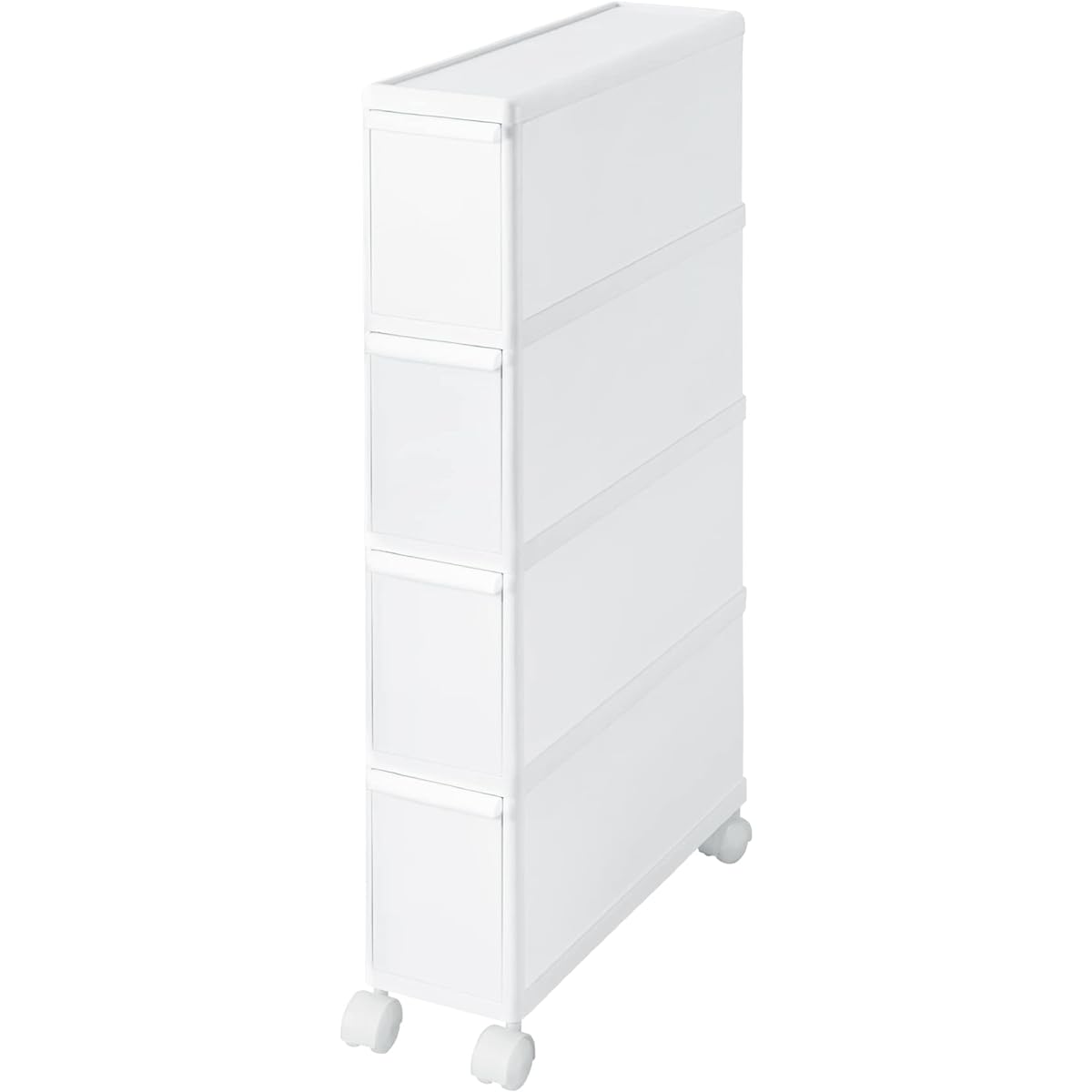 Like-it Kitchen Storage Gap Drawer Super Slim 4 Tiers with Casters Approximately Width 14 x Depth 46.5 x Height 83cm All White Made in Japan FTS-4 Dead Space Storage Utilize Gap Retort Food Storage Retort Curry Disaster Prevention Food Stock Dead Space S