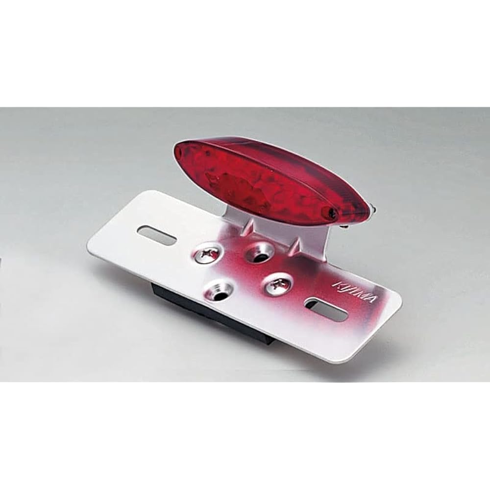 Kijima Motorcycle Parts Slim Cat's Eye Tail Lamp LED with Aluminum Plate 108x29mm for 12V Vehicles Universal Red 218-3111