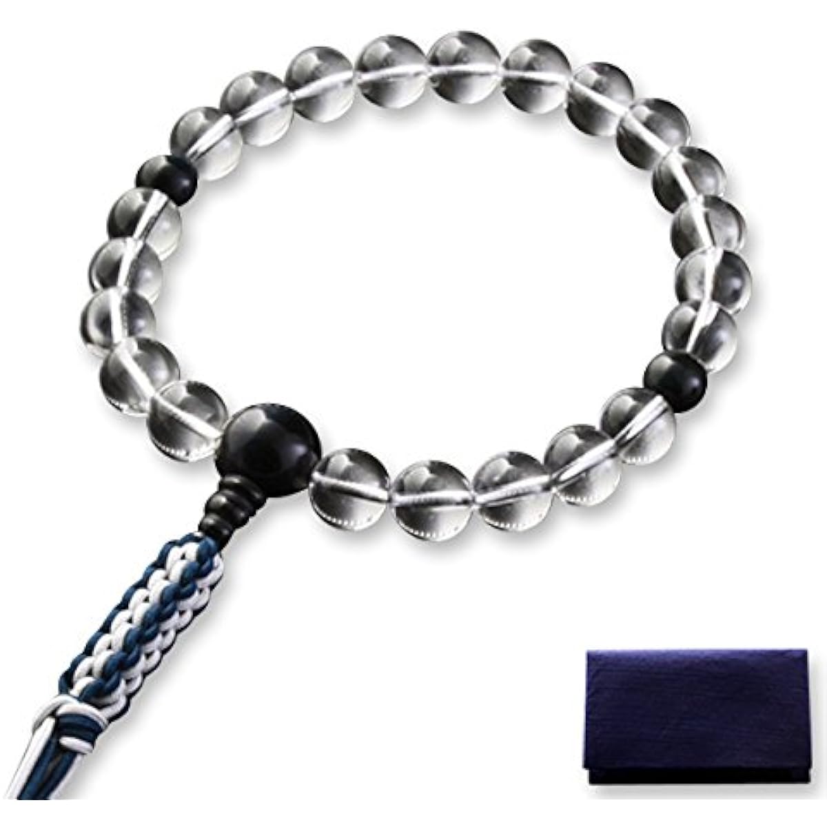 Kyoto Buddhist Altar Hayashi Prayer Beads Braided Cord Tassel Genuine Crystal Blue Tiger Eye Stone Tailoring (For Men) Jodo Shinshu Honganji [Hawkseye] [Bead Bag Set] M-083 Kyoto Prayer Beads