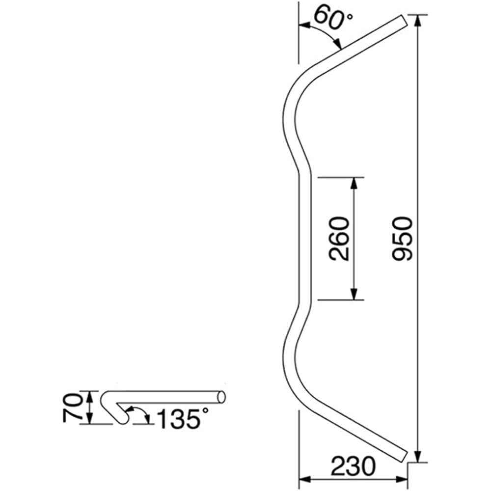 HURRICANE Handlebar P1 inch Wide Low Old 2 Type Black HB0176B-01