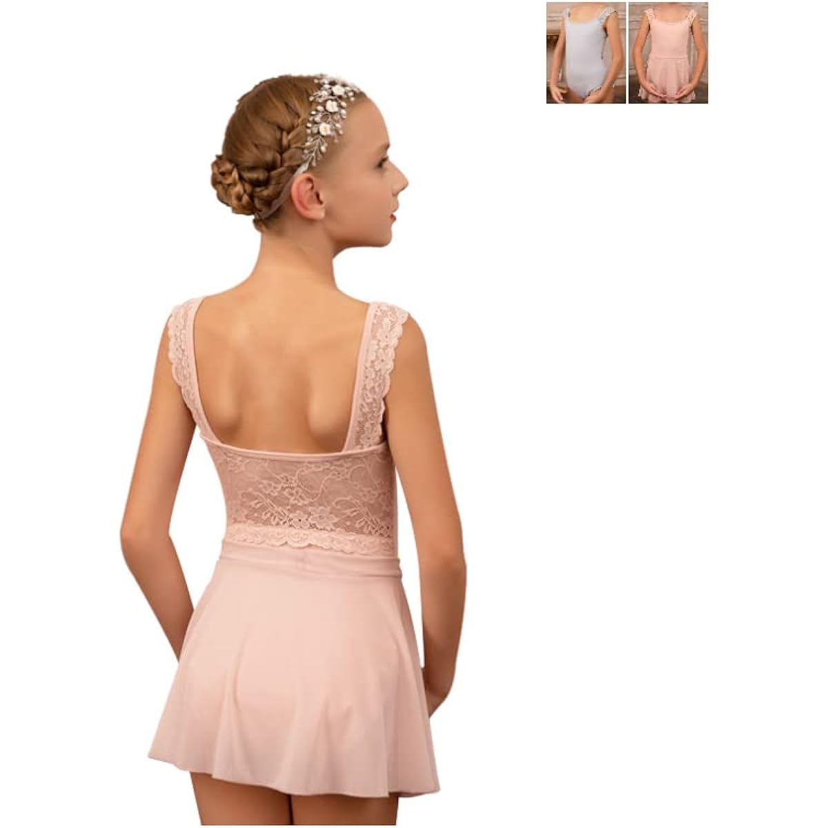 [ProDance] ProDance White Pink Light Blue Tank Top Lace Kids Ballet Leotard Camisole PKK005B
