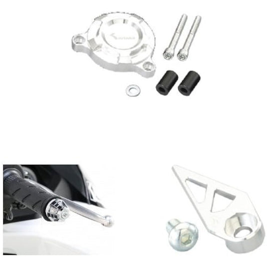 KITACO Cell Motor Cover Silver 316-1432020 + Union Bar End Cap Plated 506-1157240 + Master Cylinder Guard Silver 500-1830930 New and Old Grom Set Product