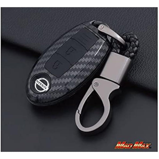 Carbon-like smart key case for Nissan cars X-Trail/Murano TYPE1 with key chain black MM50-N001-BK