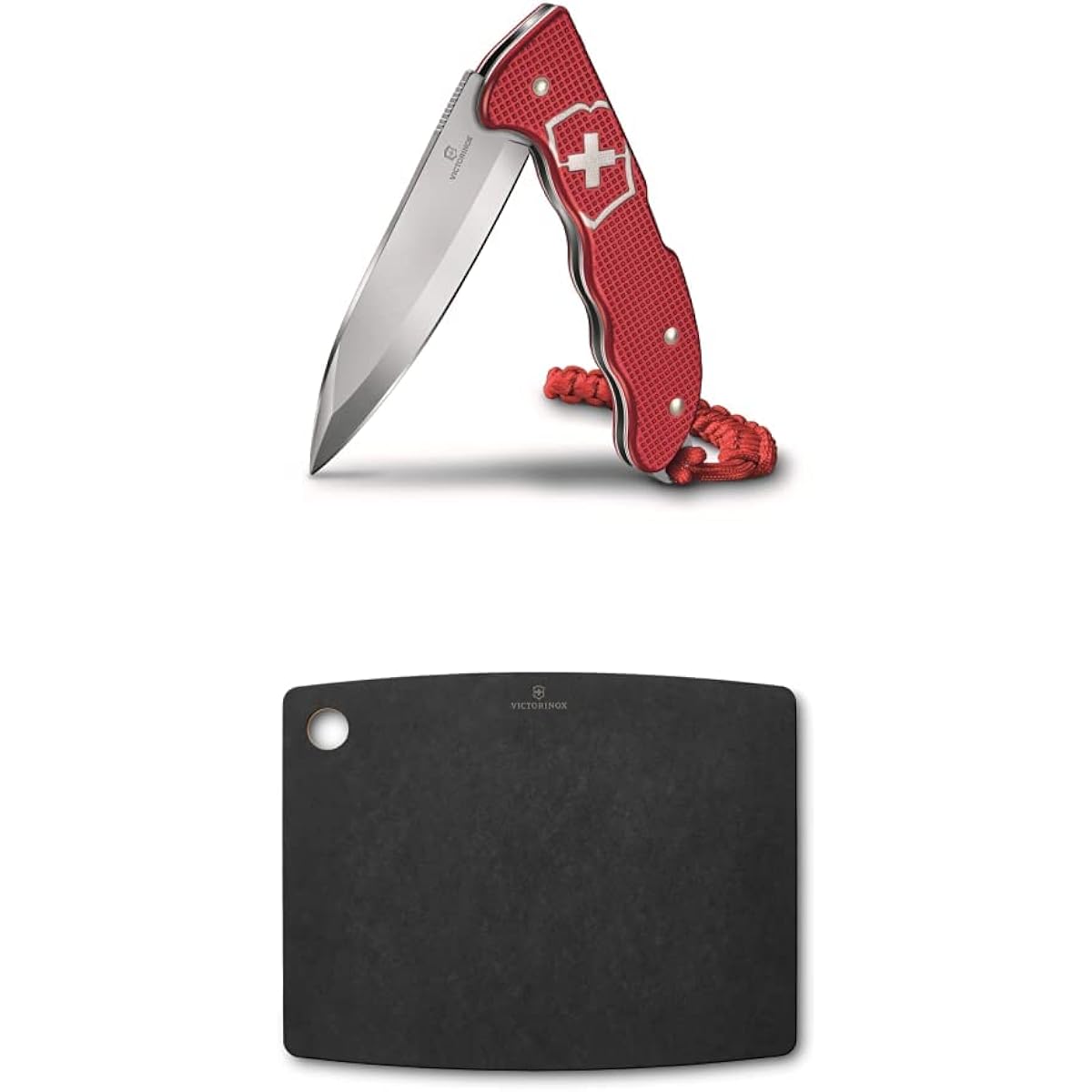 VICTORINOX Knife Camping Folding Hunting Pro ALOX RD [Domestic Genuine Product] 0.9415.20 Red + Chopping Board Cutting Board Gourmet Series M Black Heat Resistant For Meat 7.4128.3