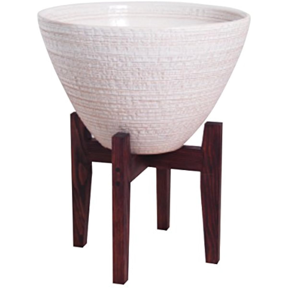 Plus Garden Water Lotus Pot Shell with Wooden Stand Φ300mm No Bottom Hole White Shigaraki Ware 530-31