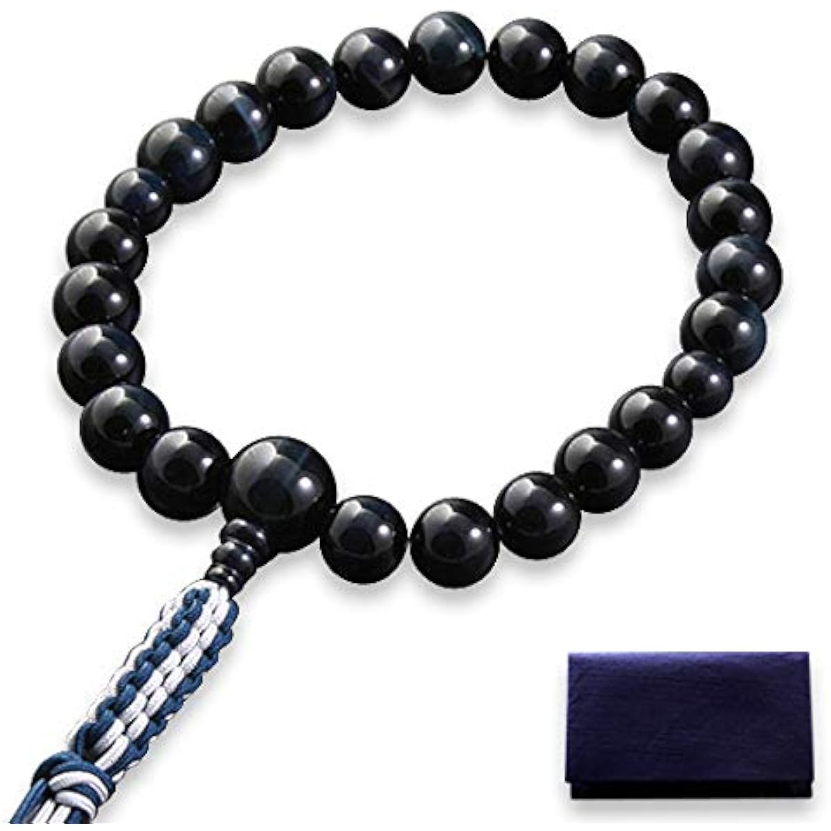 Kyoto Buddhist Altar Hayashi Prayer Beads Braided Cord Tassel Blue Tiger Eye Stone (for Men) Jodo Shinshu Honganji [Hawkseye] [Bead Bag Set] M-075 Kyoto Prayer Beads