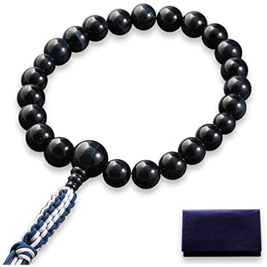 Kyoto Buddhist Altar Hayashi Prayer Beads Braided Cord Tassel Blue Tiger Eye Stone (for Men) Jodo Shinshu Honganji [Hawkseye] [Bead Bag Set] M-075 Kyoto Prayer Beads
