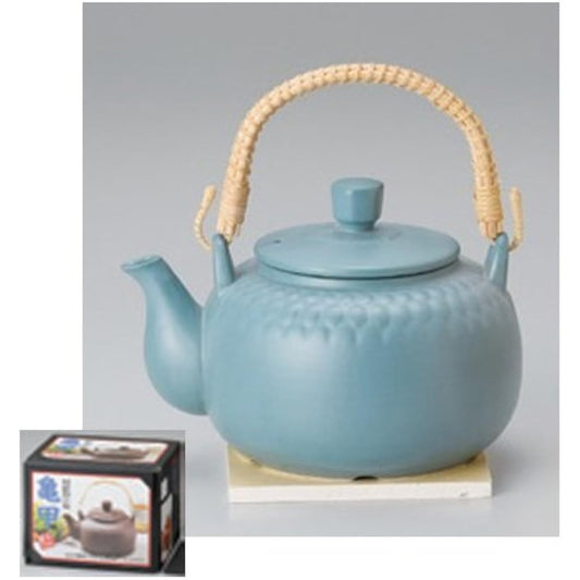 Medicinal clay pot, Yukihira, Banko-yaki heat-resistant clay pot, Turquoise Hiramaru, blue, 2200cc [2200cc] Open fire, Restaurant, Inn, Japanese tableware, Restaurant, Commercial use