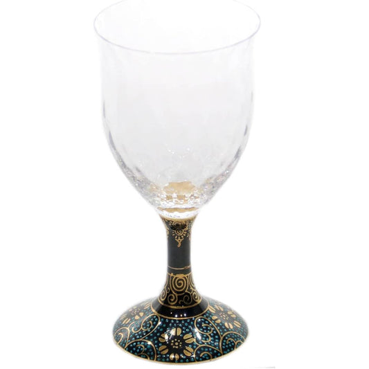 (Limited stock) Kutani Ware Wine Glass (Large/Lattice) Blue Tessellation Porcelain Made in Japan Capacity 280ml Kutani Japanese Glass