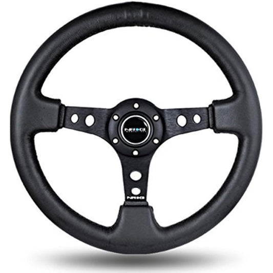 NRG Innovations Steering Wheel Deep Dish 3" Black Leather 350mm (Part : st006r)