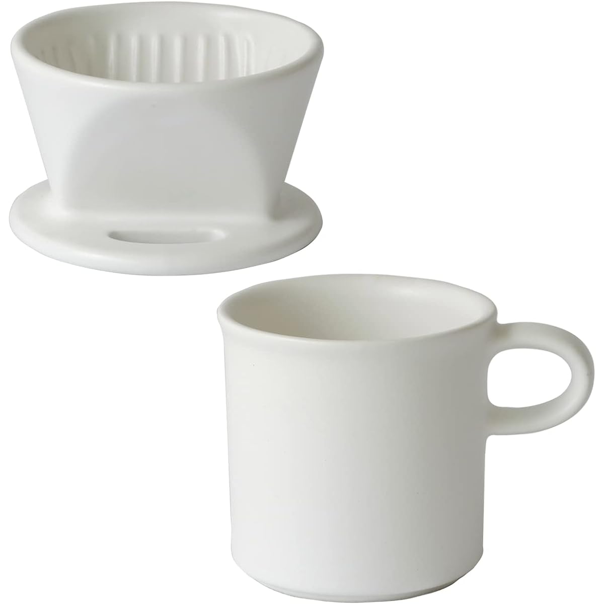 Kamoka Doguten Coffee Dripper Pottery Single Person Mug Set Banko Ware Tableware Made in Japan (White)