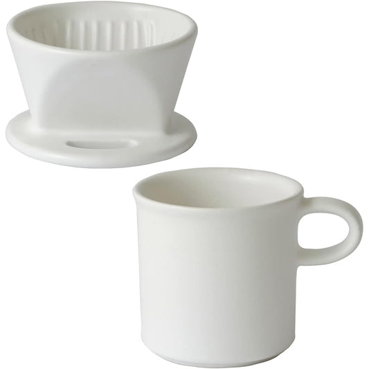 Kamoka Doguten Coffee Dripper Pottery Single Person Mug Set Banko Ware Tableware Made in Japan (White)