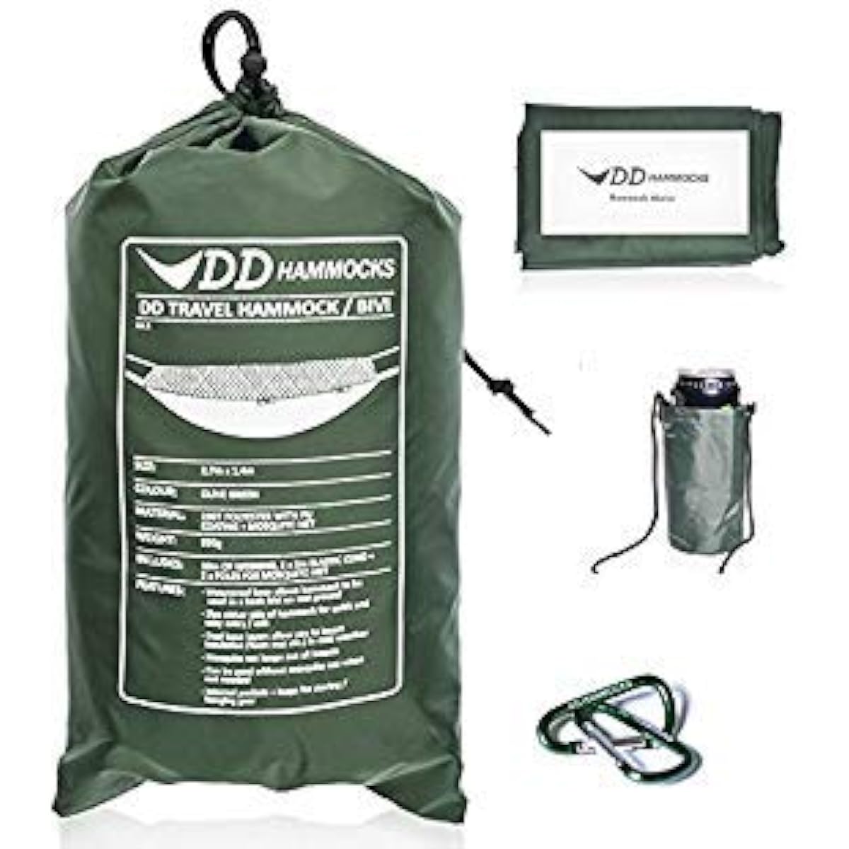 DD Travel Hammock/Bivi Double Layered DD Travel Hammock/Bivi 3 Piece Set DD Travel Hammock/Bivi & Hammock Sleeve Hammock Sleeve & Beer Holder + 2 Mini Karabiners [Parallel Import]