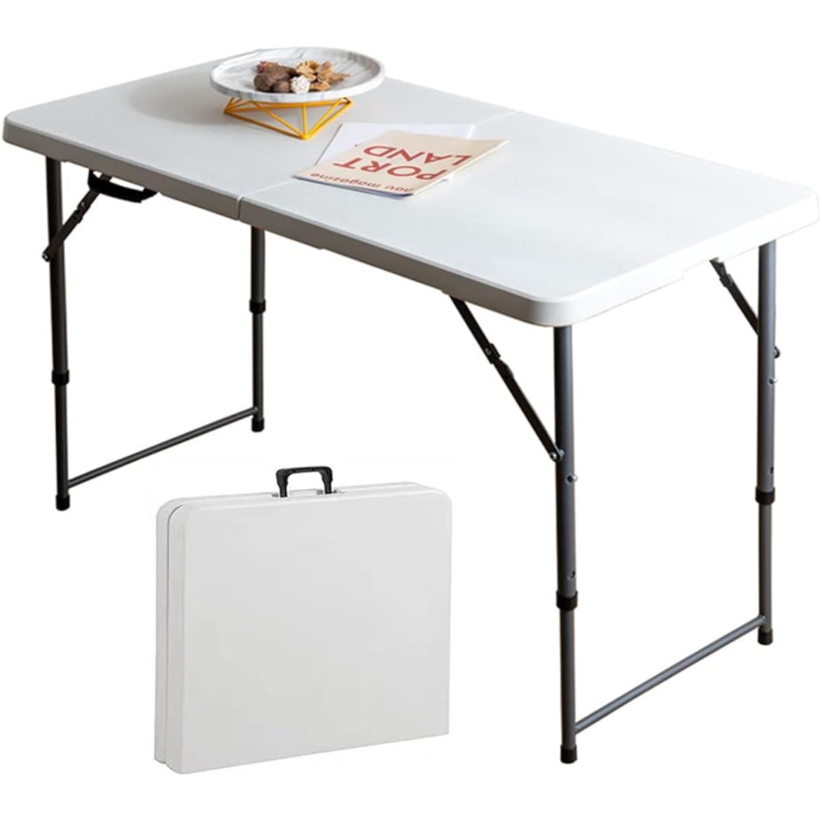 Artispro Outdoor Table, Camping Table, Roll Table, Leisure Table, Outdoor, Lightweight, BBQ Folding Table, Portable Table, Dining Table, Work Table, 2 Level Height Adjustment, Width 122cm, Load Capacity 150kg, White