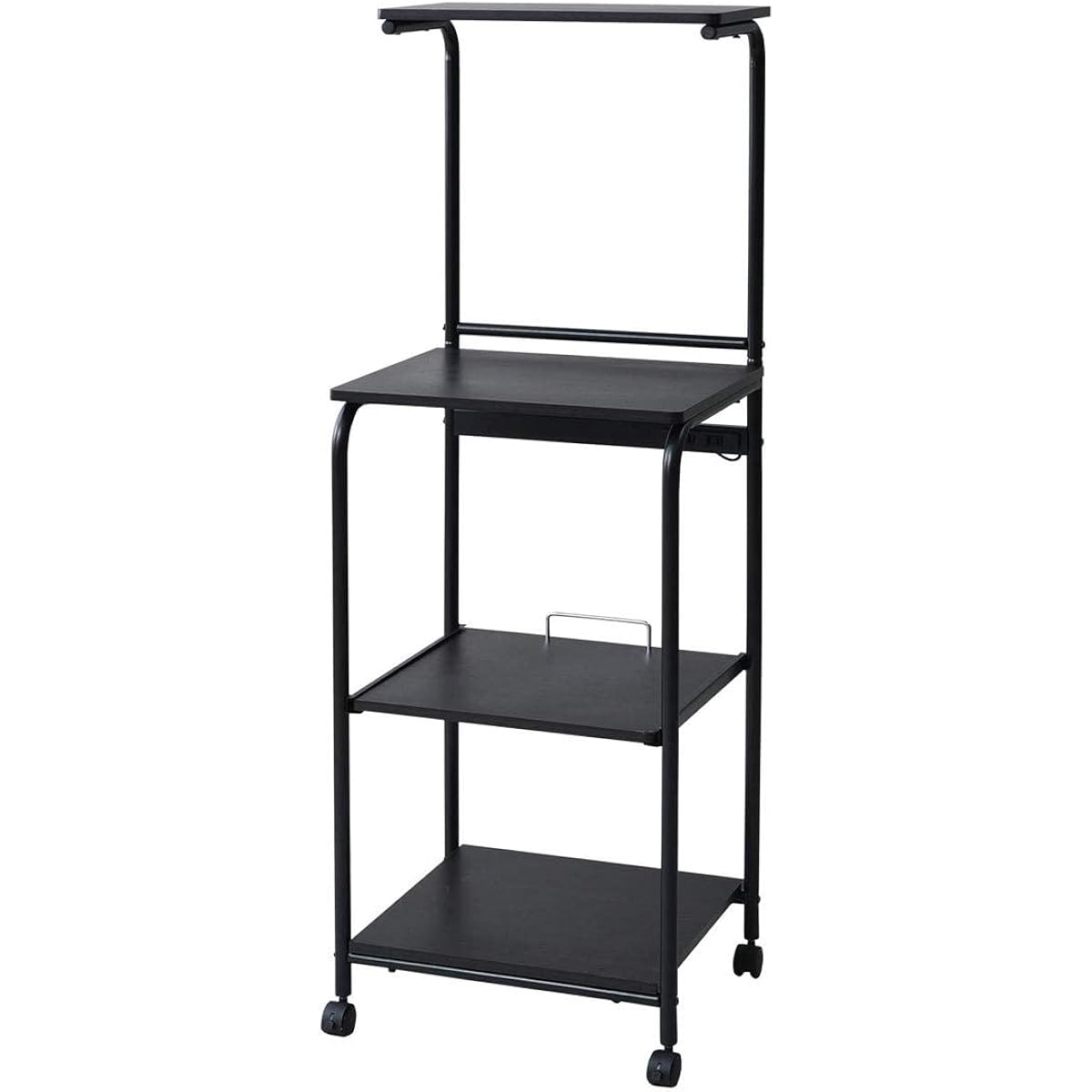 [Yamazen] Range Rack, Width 48 x Depth 41 x Height 141 cm, Sliding Shelf, 2 Outlets, Casters with Stopper, Range Stand Rack, Toaster Rack, Assembly Product, Dark Brown/Matte Black GRW-48R (DBR/MBK)