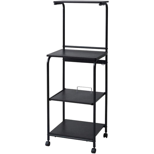 [Yamazen] Range Rack, Width 48 x Depth 41 x Height 141 cm, Sliding Shelf, 2 Outlets, Casters with Stopper, Range Stand Rack, Toaster Rack, Assembly Product, Dark Brown/Matte Black GRW-48R (DBR/MBK)