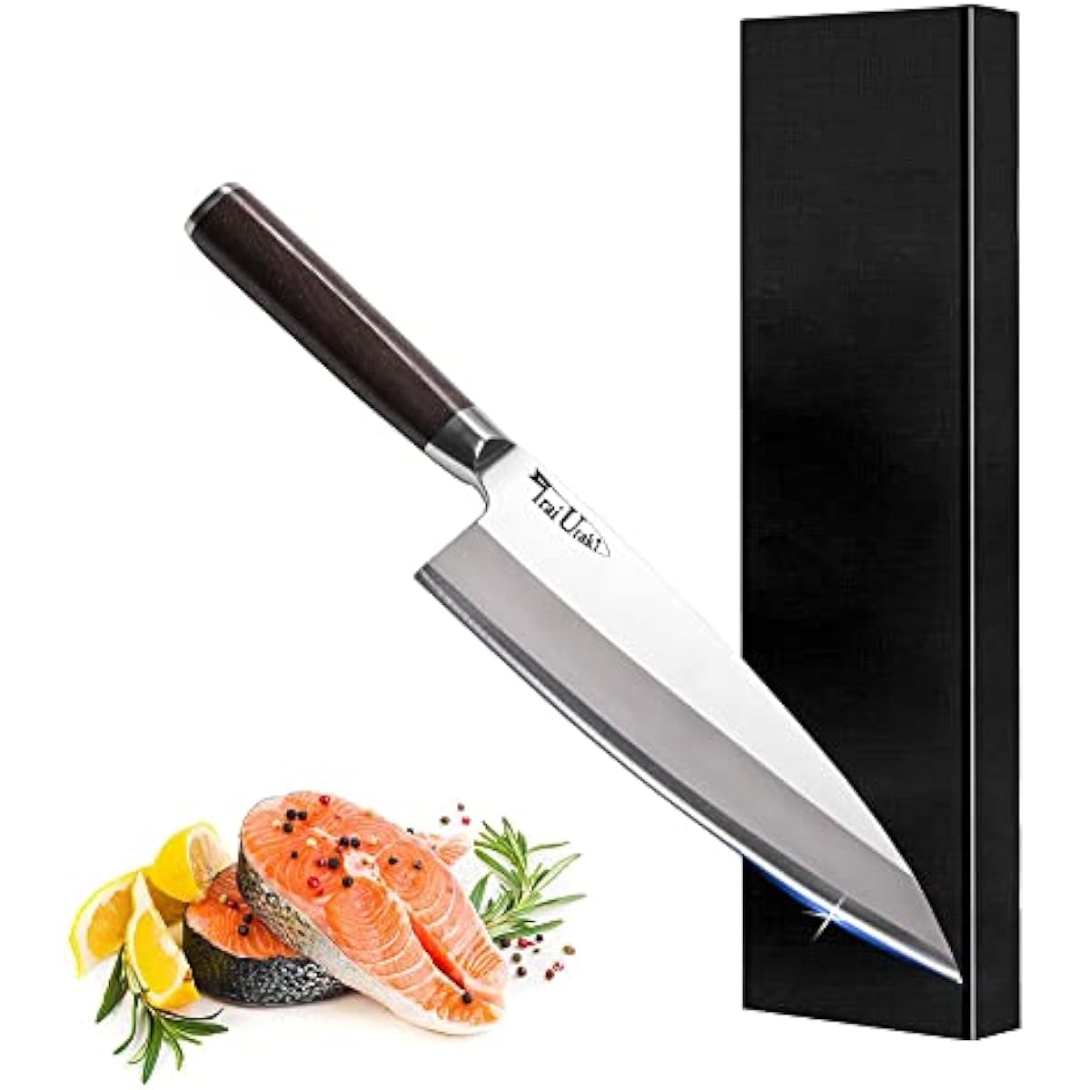 Irai Utaki Kitchen Knife, Fish Handling, Deba Knife, 180mm, Single Edge, Good Sharpness, German 4166 Steel Chef Knife, Fish Cutting, Cooking Knife, Natural Wood Handle, Makes Fish Handling and Measuring at Home Easier
