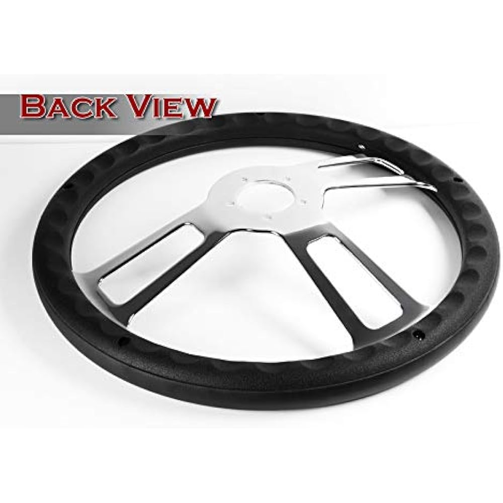 W-POWER 18 inch dark 5 holes 3 Spokes Vintage Steering Wheels (Black Leather Chrome Spoke)